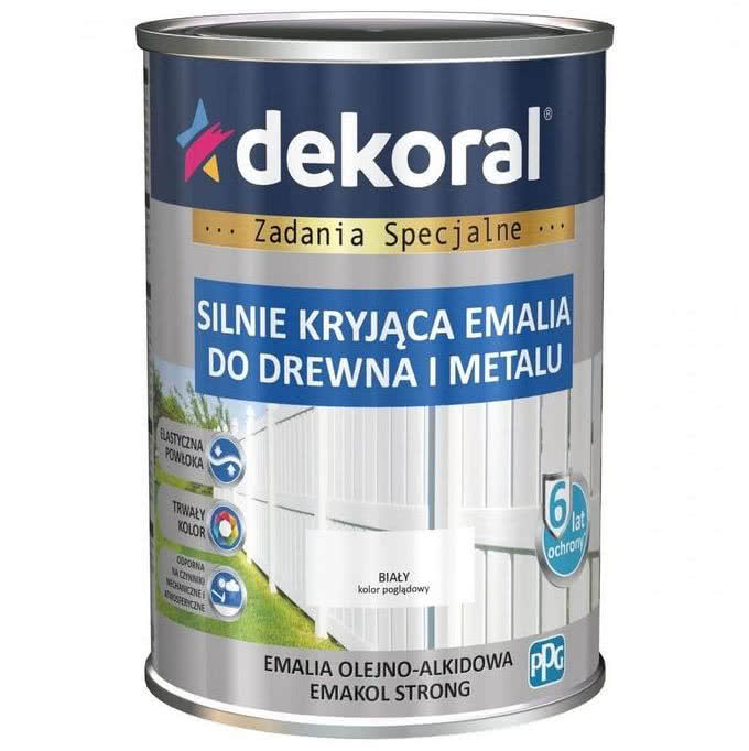 Emalia Olejno-Alkidowa Emakol Strong Biały Połysk 0,9L Dekoral. fot. PPG Deco Poland Emalia Olejno-Alkidowa Emakol Strong Biały Połysk 0,9L Dekoral. fot. PPG Deco Poland