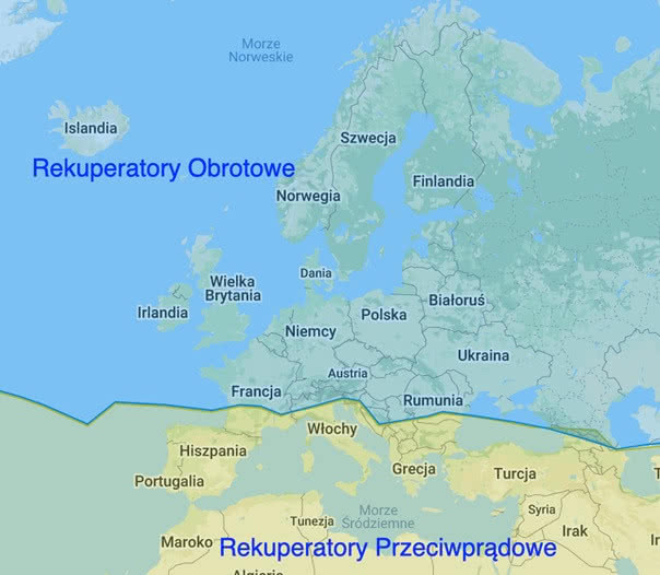 Podział rodzajów rekuperatorów ze względu na obszar